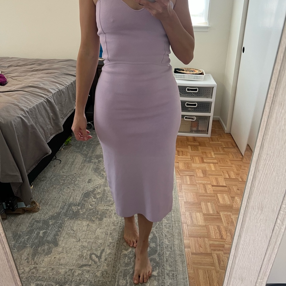 Zara Purple Bodycon Midi Dress Sweetheart Neck Sleeveless